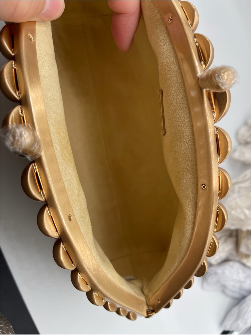 CULT GAIA Una Gold Pearl Detail Leather Sand Dollar Clutch - Picture 9 of 11
